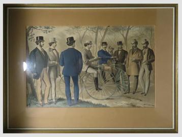 Prent in lijst, mannen in formele kleding uit late 19e eeuw beschikbaar voor biedingen