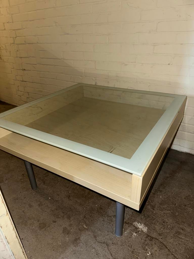 Tafel glasplaat met opberglade - 80x80 cm, Huis en Inrichting, Tafels | Salontafels, Ophalen, Gebruikt, 50 tot 75 cm, Vierkant
