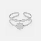 Zilverkleurige tweelaags ring met zon, IJzer of Staal, Nieuw, Ophalen of Verzenden, Dame