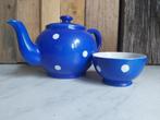 Leuke vintage polkadot theepot en kommetje blauw witte stip, Antiek en Kunst, Verzenden