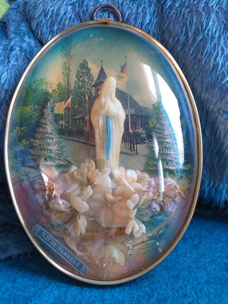 Vintage Glow in the dark MARIA ! in mooi lijstje met bolglas, Antiek en Kunst, Curiosa en Brocante, Ophalen of Verzenden