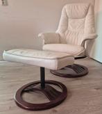 Wit lederen relaxfauteuil (Recliner) merk Hjort Knudsen., Huis en Inrichting, Fauteuils, Ophalen, Relax stoel, huiskamer stoel.