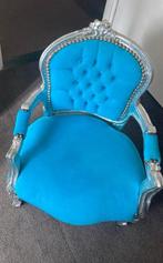 Blauwe fauteuil in barokstijl, Huis en Inrichting, Stoelen, Ophalen, Blauw, Zo goed als nieuw, Eén