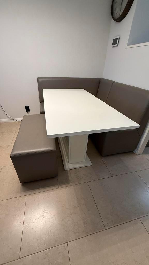 Complete Eethoek met Hoogglans Tafel & Banken, Huis en Inrichting, Tafels | Eettafels, Gebruikt, 50 tot 100 cm, Ophalen of Verzenden