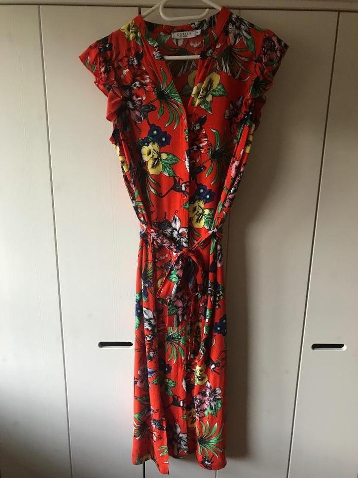 Vrolijke zomerse oranje blousejurk - Costes studio, Kleding | Dames, Jurken, Zo goed als nieuw, Maat 38/40 (M), Oranje, Onder de knie