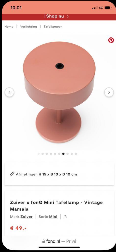 Zuiver x fonQ Mini Tafellamp - Vintage Marsala, Huis en Inrichting, Lampen | Tafellampen, Nieuw, Minder dan 50 cm, Metaal, Ophalen of Verzenden