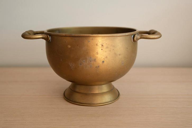 Vintage messing potje met handvatten, Antiek en Kunst, Antiek | Koper en Brons, Ophalen of Verzenden