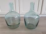 2 glazen flessen, fles, vaas, lichtblauw, blauw, turquoise, Ophalen of Verzenden, Zo goed als nieuw