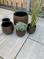 Mila bloempotten goudbruin diveren maten, Tuin en Terras, Bloempotten, Ophalen, Rond, Zo goed als nieuw, Aardewerk
