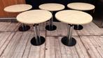 Ronde tafels met metalen voet en houtkleurig blad – 5 stuks, Ophalen, Gebruikt, Rond, Metaal