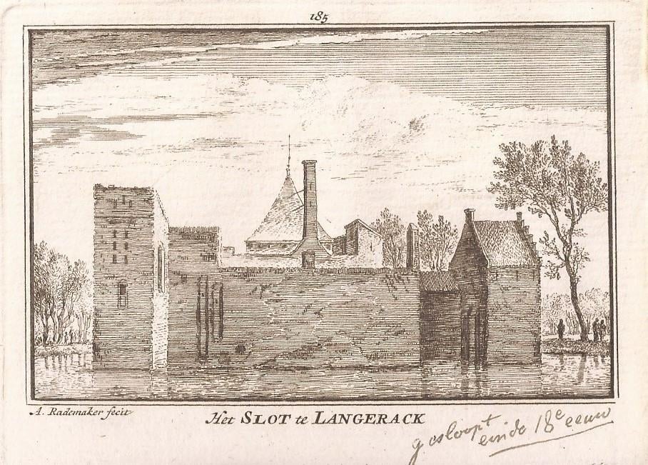 Het Slot Langerack Kopergravure Rademaker ca 1730 Langerak, Ophalen of Verzenden