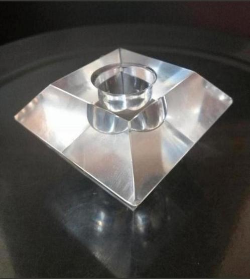 Glazen facet geslepen vierkante robuuste kandelaar, 7x7 cm, Huis en Inrichting, Woonaccessoires | Kandelaars en Kaarsen, Gebruikt