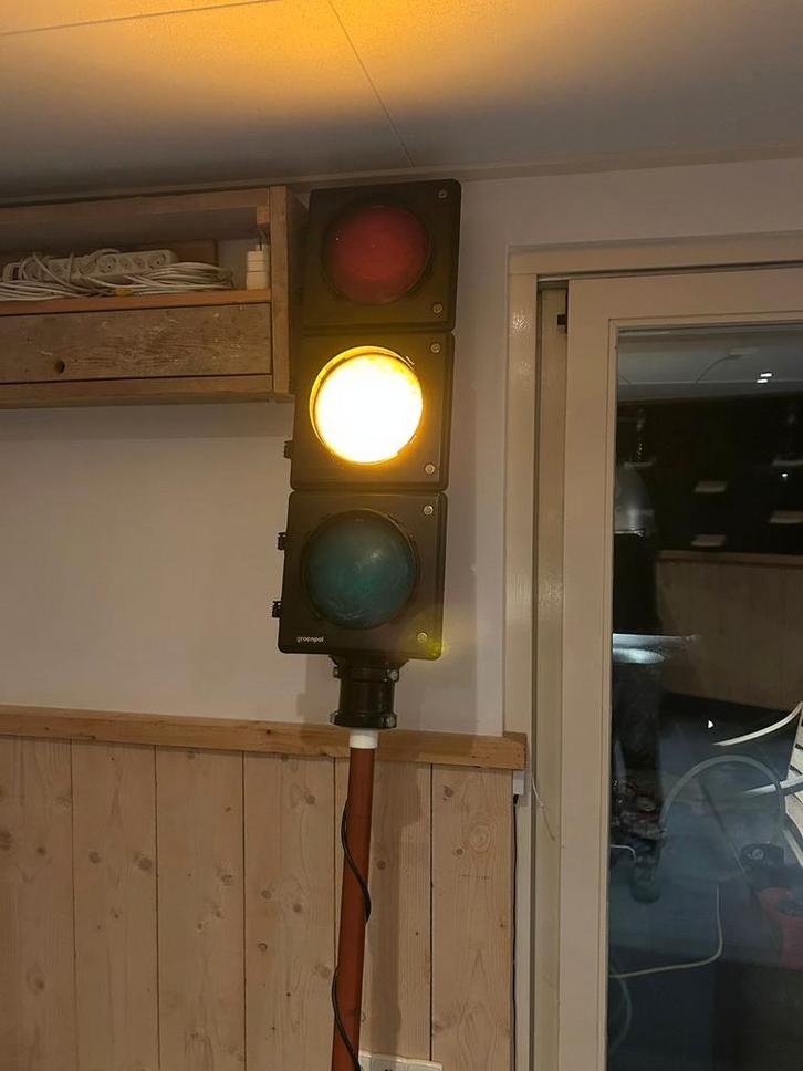 Vintage Stoplicht 3 Lampen, Huis en Inrichting, Lampen | Hanglampen, Gebruikt, 75 cm of meer, Kunststof, Metaal, Ophalen