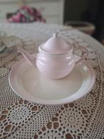 Vintage Emaille Theepot met Onderbord - Zachtroze, Antiek en Kunst, Antiek | Emaille, Ophalen of Verzenden
