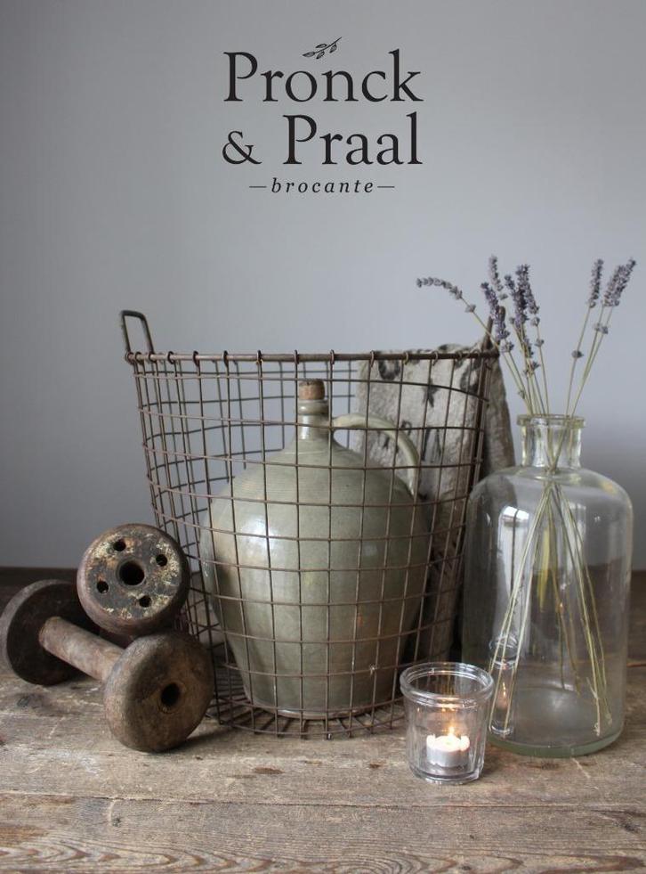 Grote oude Franse brocante ijzeren mand *Pronck & Praal*, Antiek en Kunst, Curiosa en Brocante, Ophalen of Verzenden