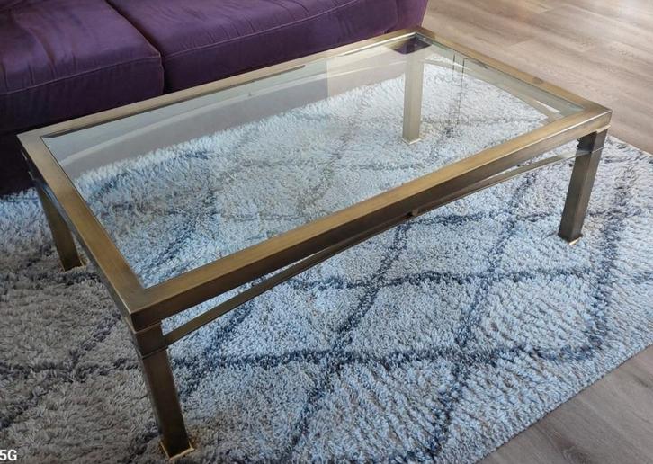 Vintage Messing Salontafel met Glas, Huis en Inrichting, Tafels | Salontafels, Minder dan 50 cm, 50 tot 100 cm, 100 tot 150 cm