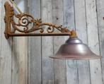 Grote landelijke gietijzeren buitenlamp met koperen kap, Verzenden, Nieuw, Glas