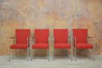 ZGANieuw! 4 rode stoffen Bert Plantagie Style design stoelen, Vier, Design, Metaal, Zo goed als nieuw