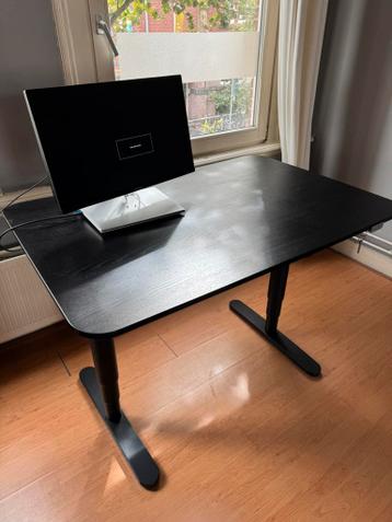 IKEA BEKANT bureau zit/sta 120x80 zwart gebeitst essenfineer - afbeelding 1