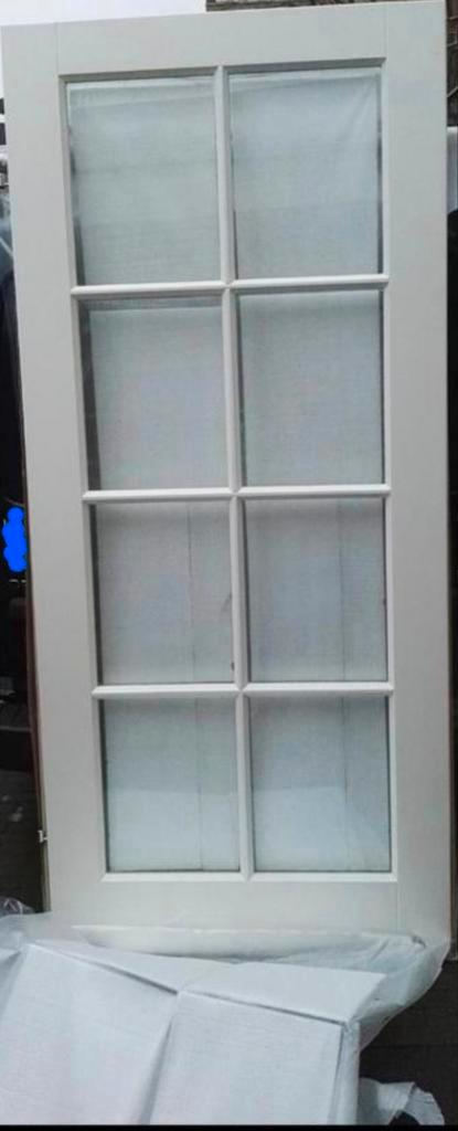 2 Nieuwe opdekdeuren met glas, Doe-het-zelf en Verbouw, Deuren en Horren, Nieuw, Binnendeur, 215 cm of meer, Glas, Ophalen of Verzenden