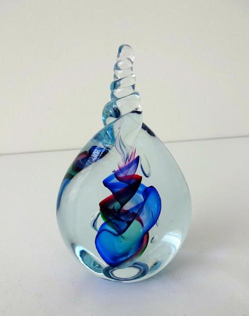 Glazen object druppel helder met blauw groen Leerdam 3681-g, Antiek en Kunst, Antiek | Glas en Kristal, Ophalen of Verzenden