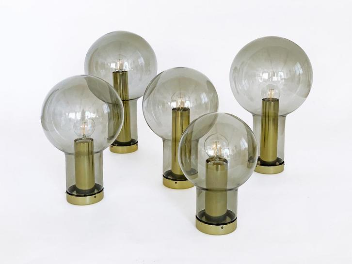 5x Vintage design lamp Raak Maxi-Globe P-1261 retro, Huis en Inrichting, Lampen | Plafondlampen, Gebruikt, Glas, Metaal, Ophalen of Verzenden