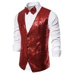 Heren rood glitter gilet giletje feest party kostuum vest, Nieuw, Kleding, Verzenden