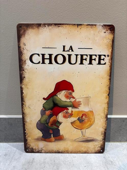 Mancave Bar Café Wanddecoratie metalen bordje La Chouffe, Verzamelen, Merken en Reclamevoorwerpen, Zo goed als nieuw, Reclamebord