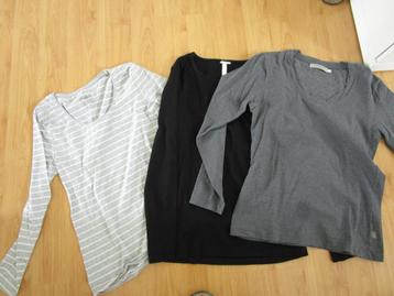 3 Longsleeves maat L - grijs - zwart - grijs/wit gestreept beschikbaar voor biedingen
