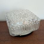 Vierkante vintage plafonnière Helder bewerkt glas, Huis en Inrichting, Lampen | Plafondlampen, Ophalen of Verzenden, Gebruikt