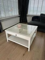 Witte Salontafel met Glasplaat, Huis en Inrichting, Tafels | Salontafels, Vierkant, Zo goed als nieuw, Minder dan 50 cm, Overige houtsoorten