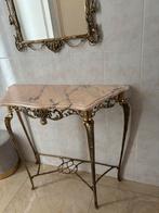 Antieke marmeren bijzettafel met bijpassende koperen spiegel, Huis en Inrichting, Tafels | Sidetables, Ophalen of Verzenden, Zo goed als nieuw