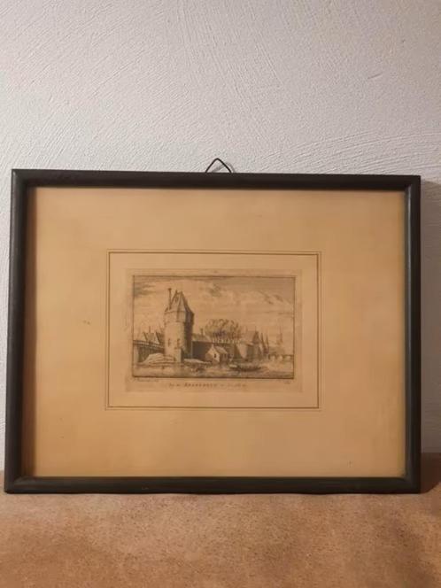 Gravure Bij de Spaarnebrug Haarlem 1732 Abraham Rademaker, Antiek en Kunst, Kunst | Etsen en Gravures, Ophalen