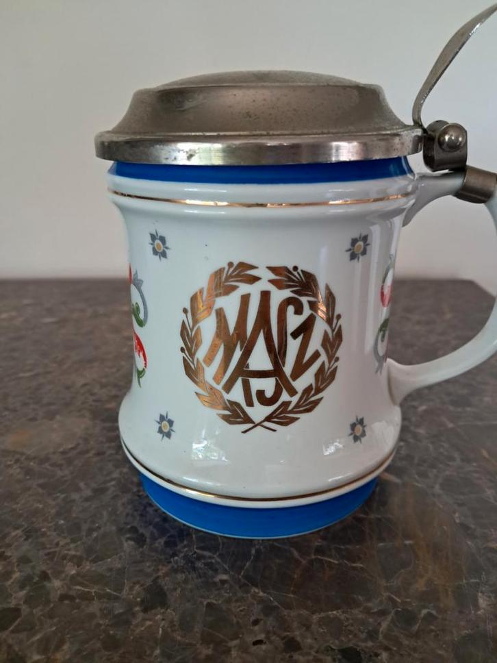 Vintage Hongaarse Bierpul met Tinnen Deksel, Antiek en Kunst, Antiek | Keramiek en Aardewerk, Ophalen of Verzenden
