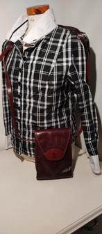 K326  CREATION GABRIELLE bruin lederen schoudertasje, Gebruikt, Schoudertasje, -, Ophalen of Verzenden