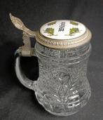1960 glazen bierpul met tinnen deksel ingelegd met keramiek, Ophalen of Verzenden, Gebruikt, Pul(len), Overige merken