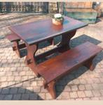 Robuuste kloostertafel met banken - Massief hout, Ophalen of Verzenden
