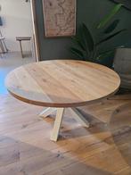 Massief eiken ronde tafel met stalen Kruis-poot w, Nieuw, 100 tot 150 cm, 100 tot 150 cm, Rond