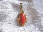 Mooie Fijne Sierlijke 14 Kt Gouden Hanger met Bloedkoraal, Sieraden, Tassen en Uiterlijk, Antieke sieraden, Verzenden, Goud, Hanger