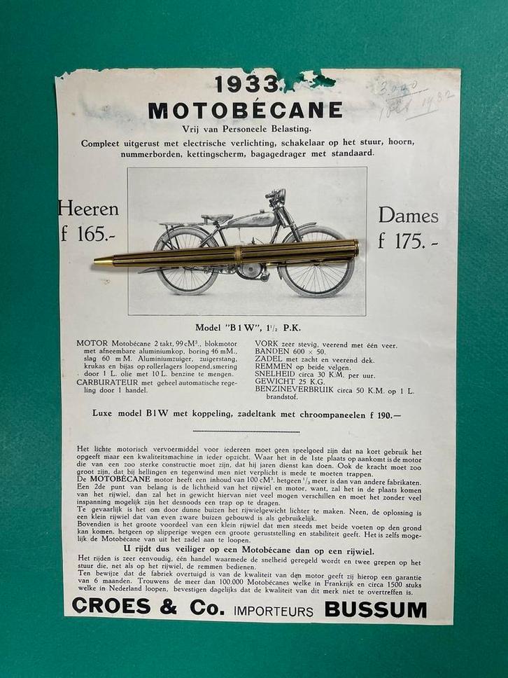 Motobécane Motorcycle Advertentie 1933 FRA/NL (Origineel), Verzamelen, Tijdschriften, Kranten en Knipsels, Knipsel(s), Nederland