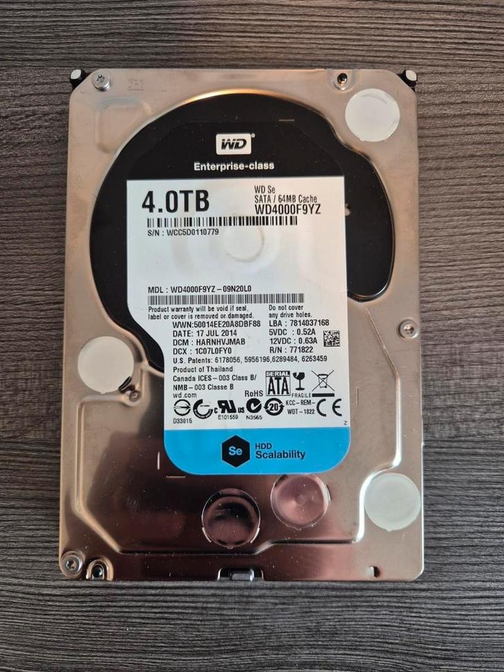 WD Se 4TB Enterprise HDD – WD4000F9YZ SATA 64MB, Computers en Software, Harde schijven, Zo goed als nieuw, Desktop, Intern, HDD