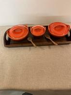 Houten blad met schaaltjes - 38 cm, Gebruikt, Keramiek, Ophalen of Verzenden, Schaal of Schalen