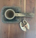 Vintage houten opgietlepel pollepel met klompjes, Ophalen, Gebruikt