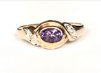 Gouden vintage ring amethist diamanten maat 16 3/4, Gebruikt, Paars, Ophalen of Verzenden, Kleiner dan 17