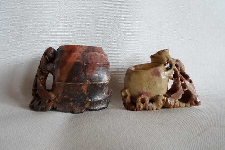 Speksteen Penselen Potjes 2x, Antiek en Kunst, Kunst | Beelden en Houtsnijwerken, Ophalen of Verzenden