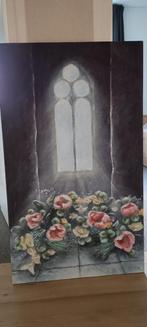 Schilderij met klassiek raam en bloemen, Ophalen, Gebruikt, Schilderij, 75 cm of meer