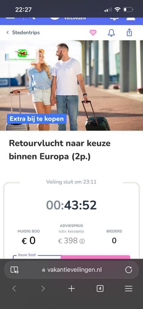 Five Star Reizen – Vouchercode vlucht voor 2pers t.w.v. €398, Tickets en Kaartjes, Trein, Bus en Vliegtuig, Twee personen, Met bestemming of datum