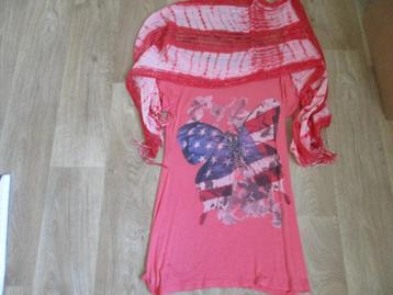 dames t shirt dames t -shirt roze met mooie sjaal  beschikbaar voor biedingen