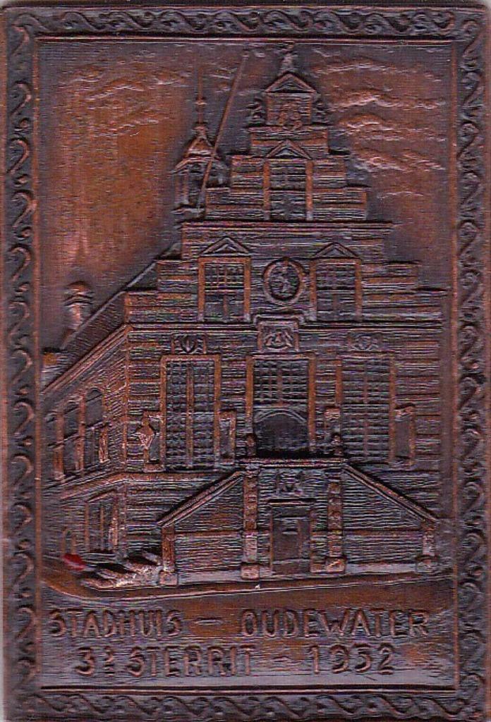 STADHUIS   OUDEWATER     3é  STERRIT  -  1952, Postzegels en Munten, Penningen en Medailles, Overige materialen, Ophalen of Verzenden