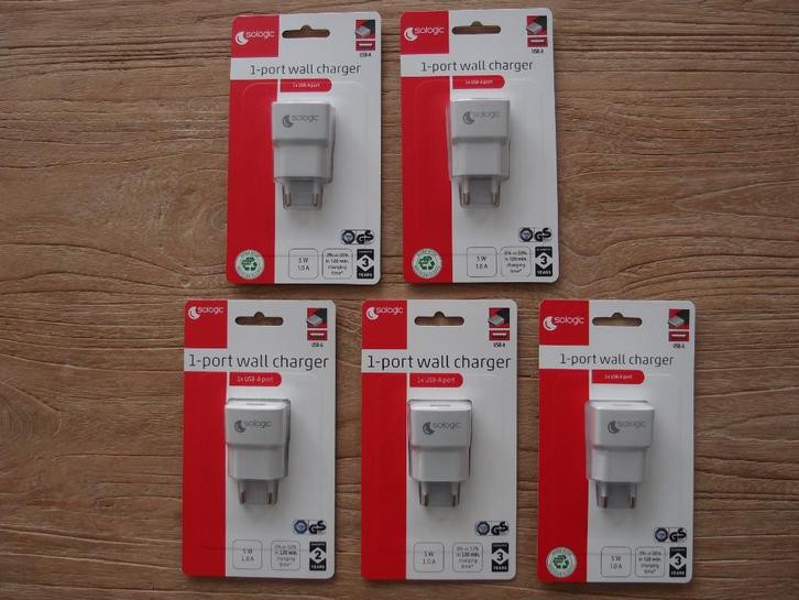 USB-A lader telefoon oplader wit - 5 st €6,95 / 10 st €12,95, Telecommunicatie, Mobiele telefoons | Telefoon-opladers, Nieuw, Ophalen of Verzenden